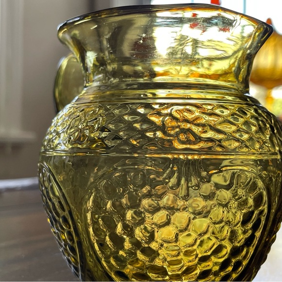 Vintage Avalos Mexican Handblown Floral & Fruit Small Amber/Green Glass Pitcher - Picture 8 of 16